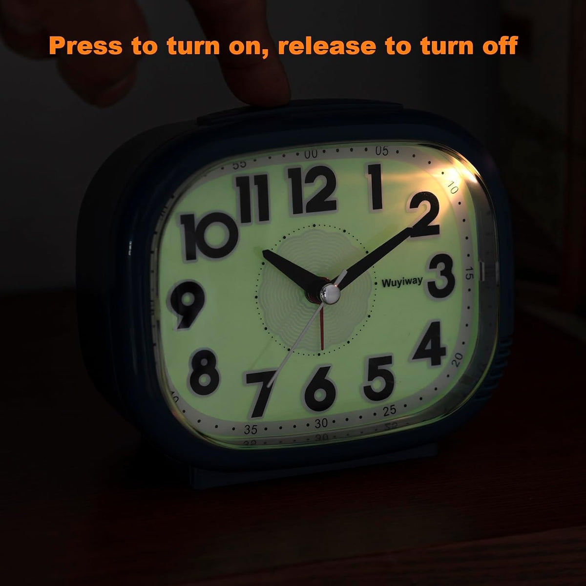Vintage Retro Analog Alarm Clock, Battery Operated, Readable for Seniors，Silent No Ticking, Glow in Dark Dial, Lighted on Demand and Snooze, Blue, 4.7" x 3.9" x 2.7"