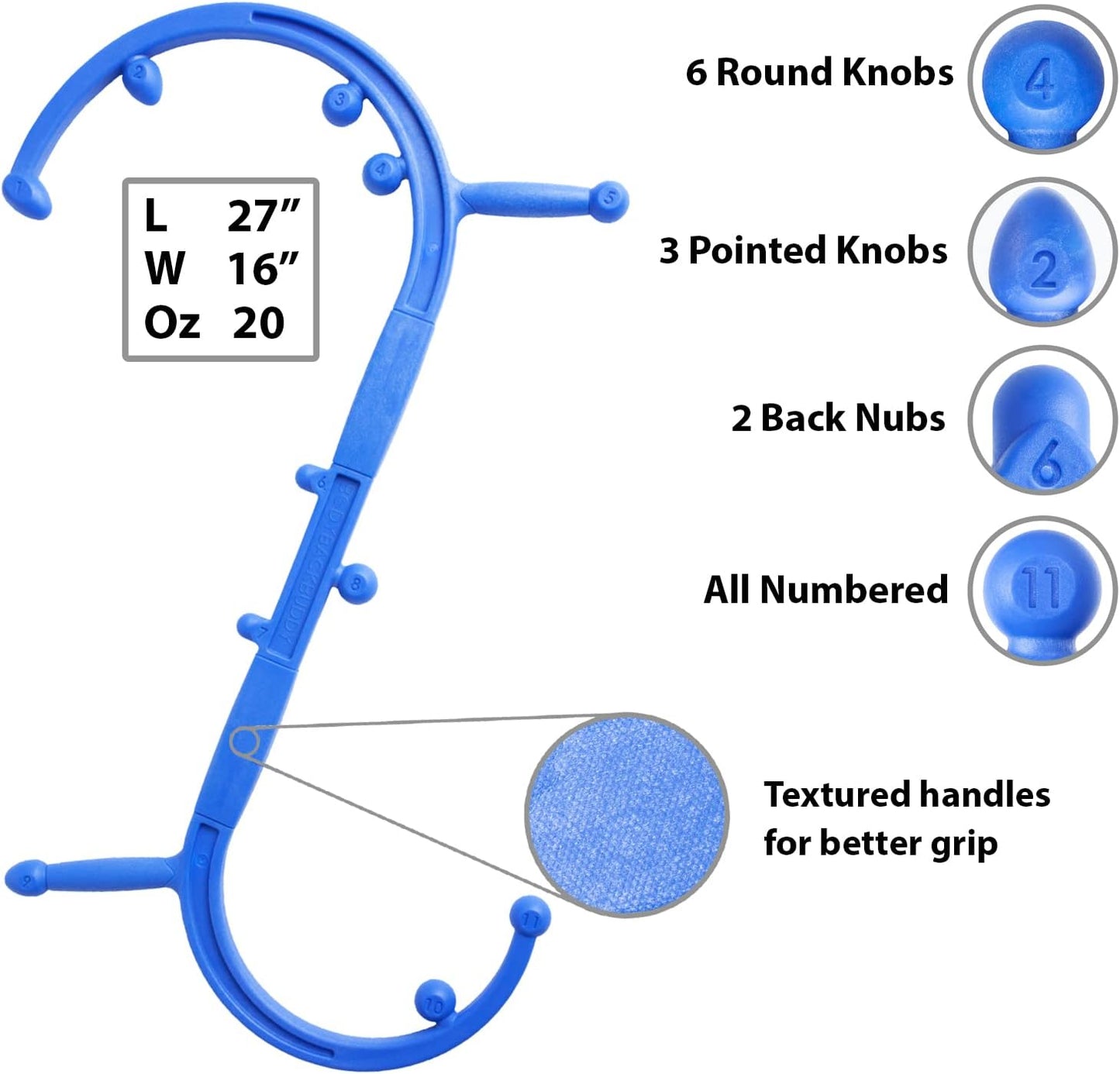 Body Back Buddy Classic Back Massager & Neck Massager for Pain Relief, Blue | USA Made Dual Massage Hooks For Back, Shoulder, And Neck, Muscle Knot Remover For Trigger Point Therapy And Full Body Relief