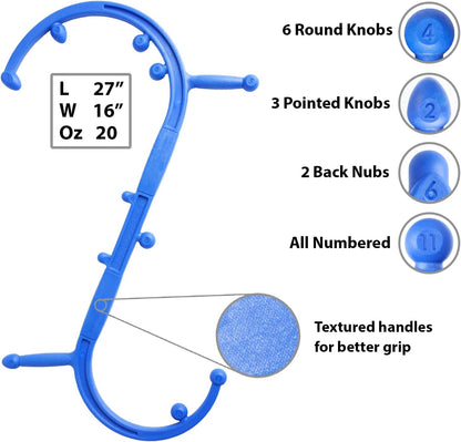 Body Back Buddy Classic Back Massager & Neck Massager for Pain Relief, Blue | USA Made Dual Massage Hooks For Back, Shoulder, And Neck, Muscle Knot Remover For Trigger Point Therapy And Full Body Relief