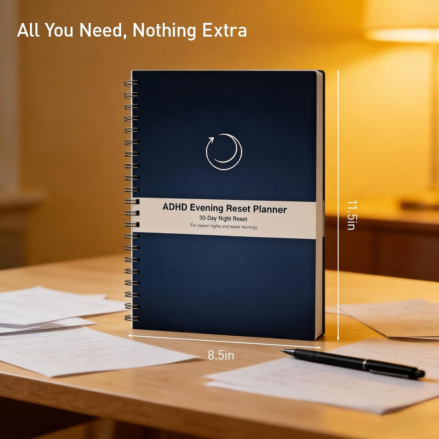 ADHD Evening Reset Planner (Undated) – 30-Day Night Routine Journal & Checklist, Calm Your Mind Before Bed, 2/5/10-Min Reset System, Brain Dump for Racing Thoughts, For Adults & Teens