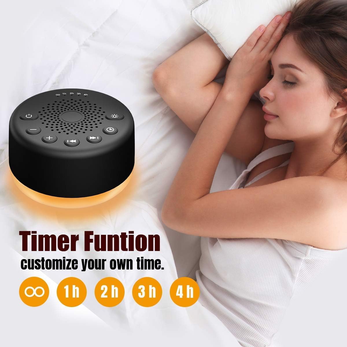 Sound Machine Easysleep White Noise Machine with 25 Soothing Sounds and Night Lights with Memory Function 32 Levels of Volume and 5 Sleep Timer Powered by AC or USB for Sleeping Relaxation (White)