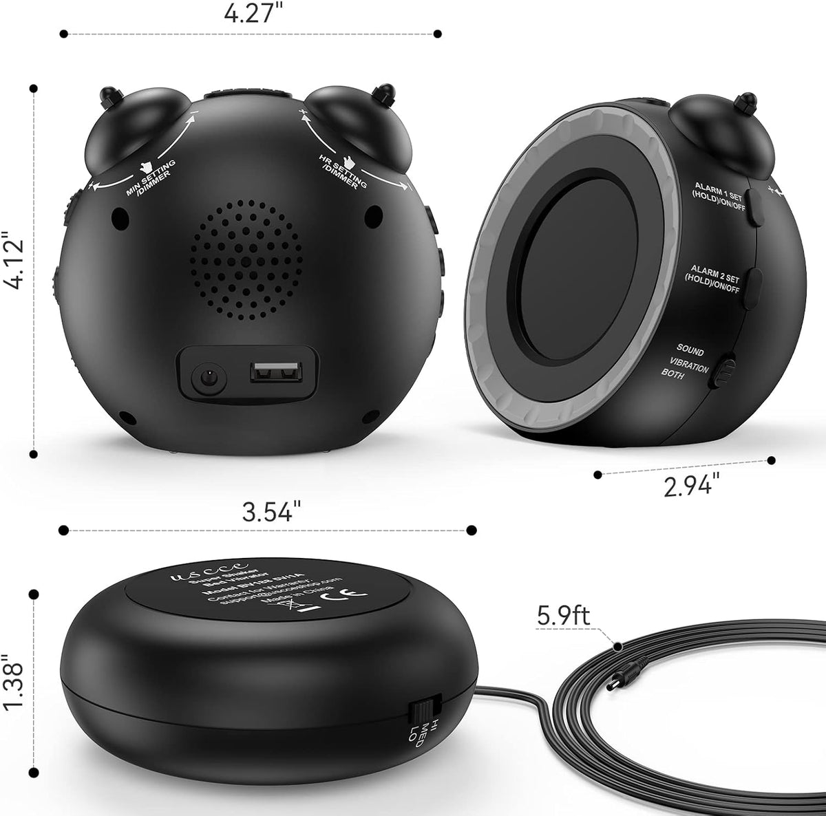 uscce Loud Dual Alarm Clock with Powerful Adjustable Bed Shaker