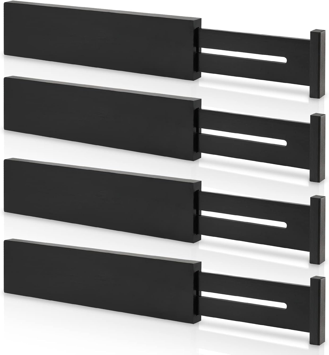 4 Pack Bamboo Drawer Dividers Organizer with Inserts 2.6'' High | Expandable from 12.5-21.7", Adjustable Drawer Organizer Separators for Utensils, Clothing, Office, Dresser, Bedroom, (Beige)