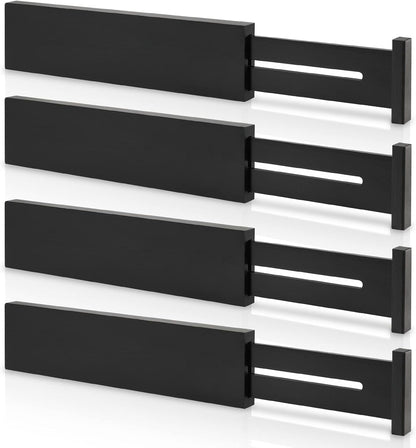 4 Pack Bamboo Drawer Dividers Organizer with Inserts 2.6'' High | Expandable from 12.5-21.7", Adjustable Drawer Organizer Separators for Utensils, Clothing, Office, Dresser, Bedroom, (Beige)
