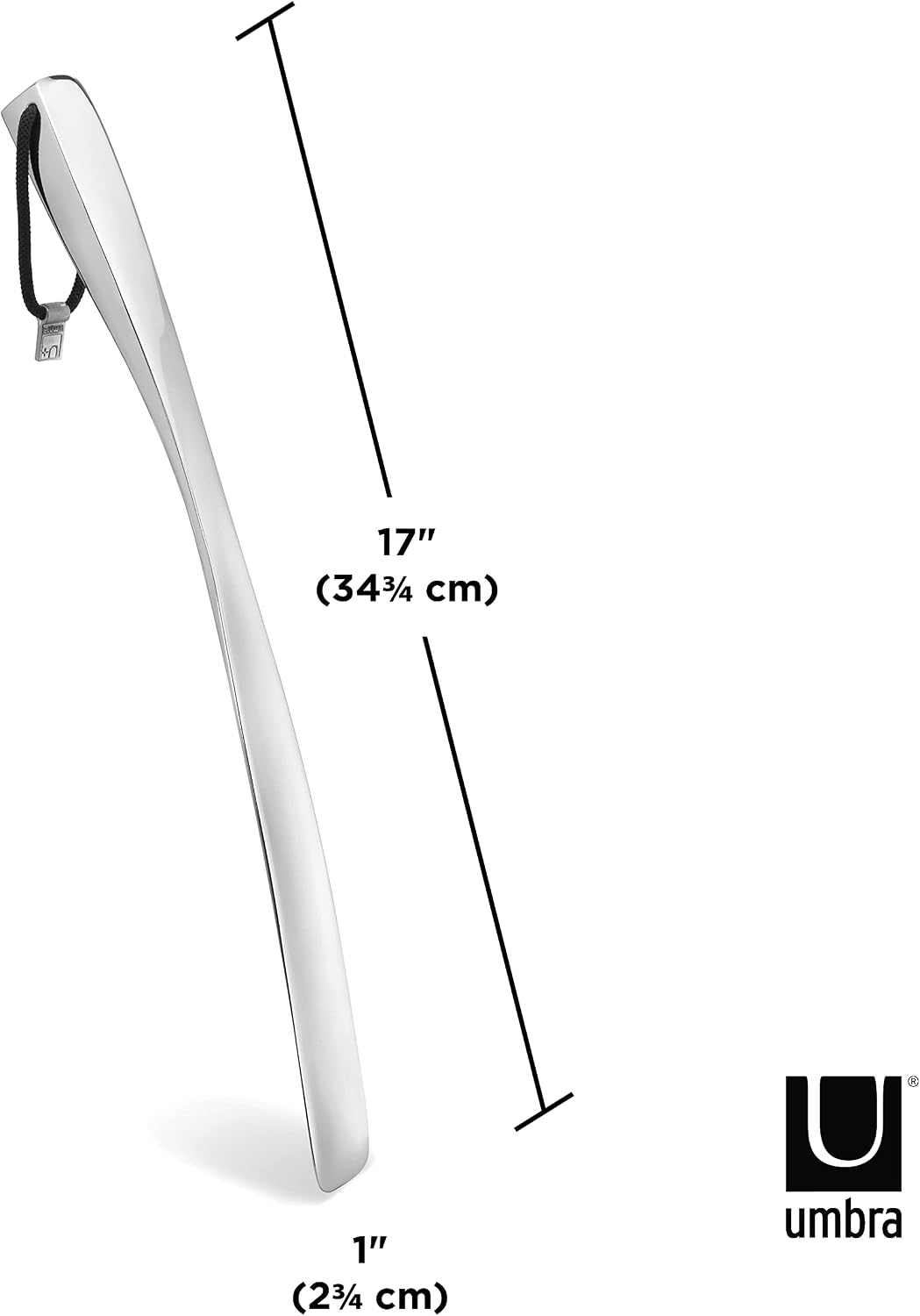 Umbra Shoehorn Premium Silver Long-Handled Metal 18 Inch Horn Stick for Men, Women, Kids, Boots Stainless Steel Heavy-Duty Shoes Remover, Aluminum, 0.4 x 0.4 x 0.4