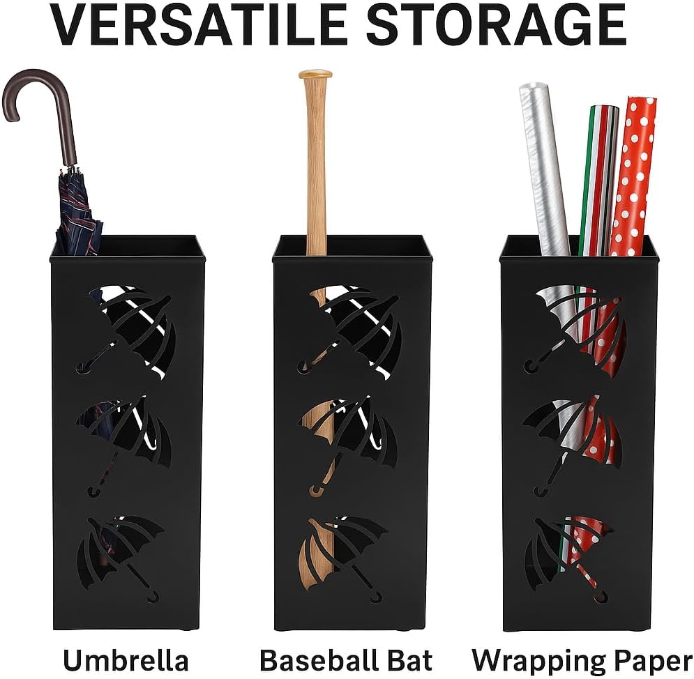 Okllen Metal Umbrella Holder, Square Umbrella Stand Rack for Entryway, 6.3" x 6.3" x 16.5", Black