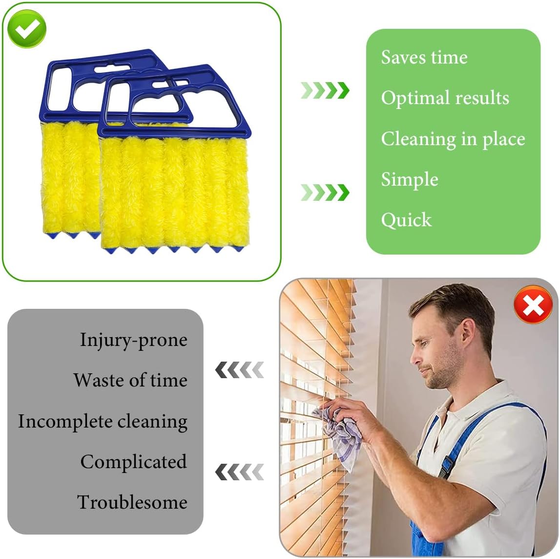 DXNQ 2 PCS Blind Cleaner Duster Tool, Window Venetian Hand-held 7 Finger Dusting Cleaner Brush, Blinds Cleaning Brush Tool for Window Shutters Air Conditioner, Car Accessories (Blue+Green)