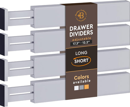 6-Pack Deep Drawer Dividers 4-Inch High Dresser Drawer Organizer, Bamboo | Adjustable 11.5-17 Inch Spring-Loaded Separators for Clothes, Utensils, Socks, Bedroom, Bathroom, Kitchen, Office, No Tools