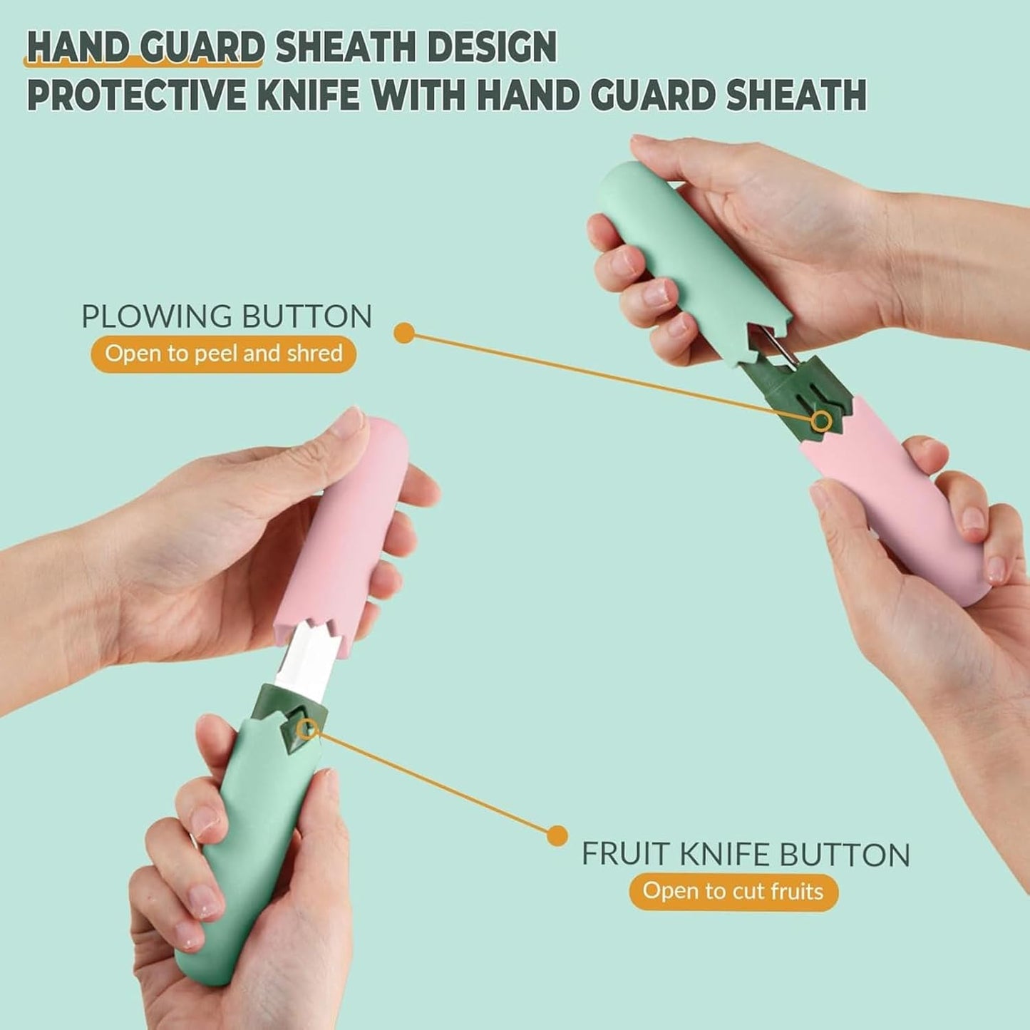 2-in-1 Stainless Steel Fruit and Vegetable Peeler for Kitchen, Dual Blade Swivel Peeler with Protective Cover, Peeler for Outdoor Camping and Home Cooking, 6.89"x1.18"x0.79" (Pinkish white)