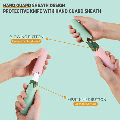 2-in-1 Stainless Steel Fruit and Vegetable Peeler for Kitchen, Dual Blade Swivel Peeler with Protective Cover, Peeler for Outdoor Camping and Home Cooking, 6.89"x1.18"x0.79" (Pinkish white)