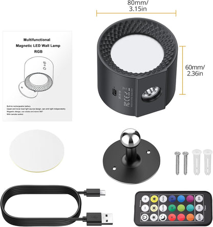 1PCS Wall Mounted Light Lamp Rechargeable Wall Sconces 3 Color Temps 9 RGB
