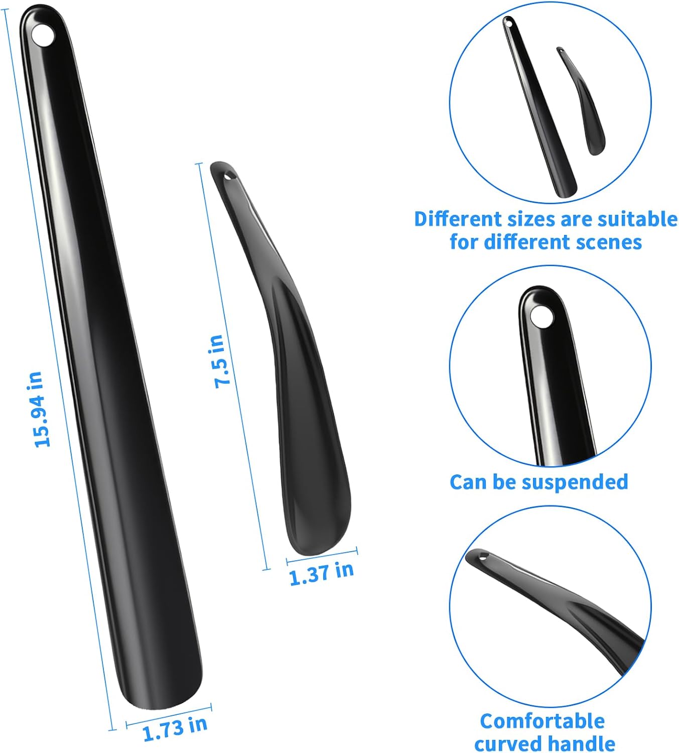 7.67" & 15.74" Shoe Horn, Shoe Horn Long Handle for Seniors | Small & Long Shoehorn Set for Men Women, Ergonomic Foot Care Aid with Lightweight Design, Shoe Spoon Helper