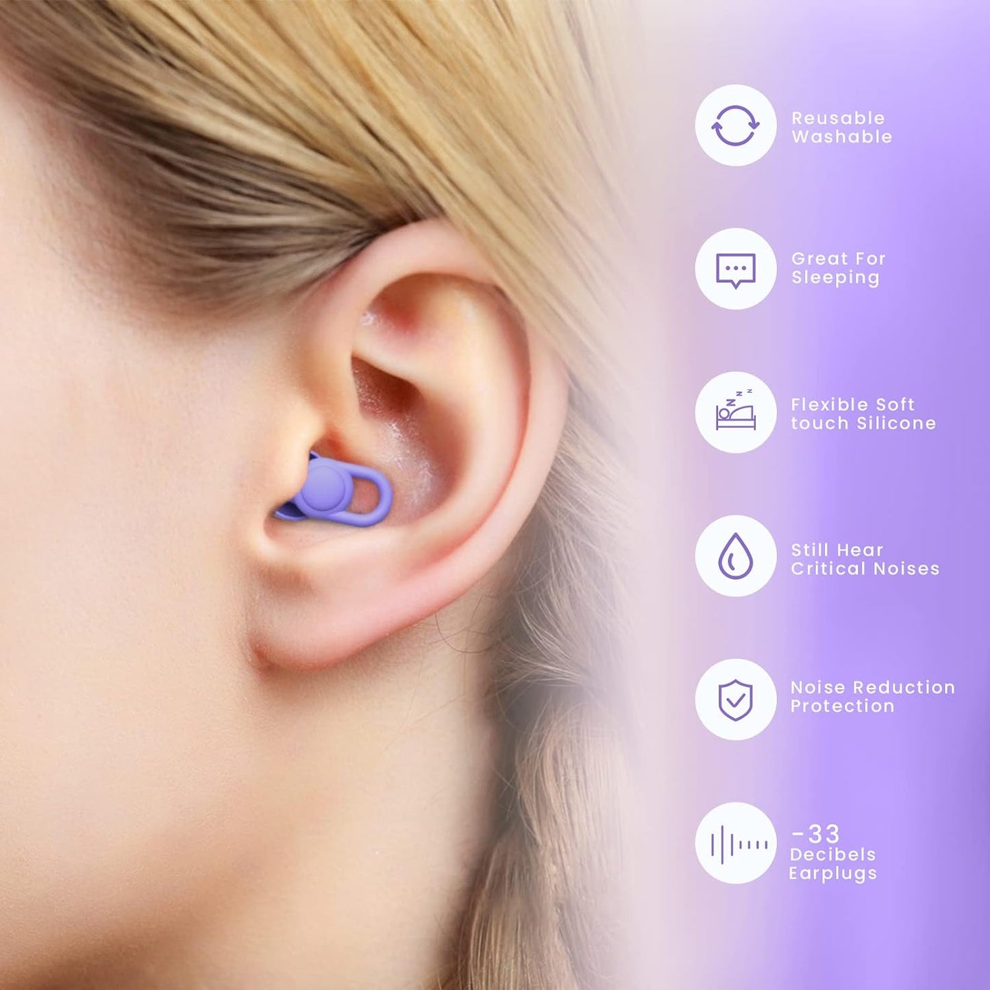 Silicone Ear Plugs for Noise Reduction - Reusable Soft Comfortable Earplugs for Sleeping,Noise Sensitivity & Flights -16 Ear Tips in XS/S/M/L, with 2 Travel Boxes - 33dB Noise Cancelling (Olive Green)