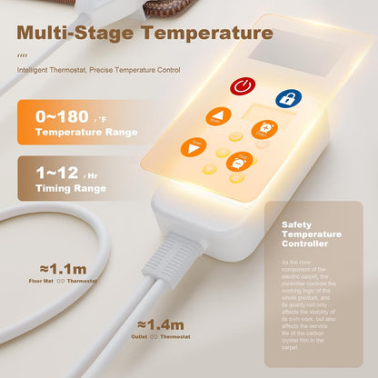 39 * 78.7''Graphene Electric Heated Floor Mat, Indoor Floor Heating Mat Foot Warmer with Timer Fast Heating, Heated Rug Suitable for RV Living Room Bedroom, 110V