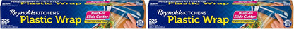 Reynolds Kitchens Clear Plastic Wrap, Built-In Slide Cutter, 225sq ft | Plastic Cling Wrap for Food Storage, Seals in Freshness, Clean Cut Every Time, Ideal For Leftovers, BPA-Free, 12 in x 225 ft