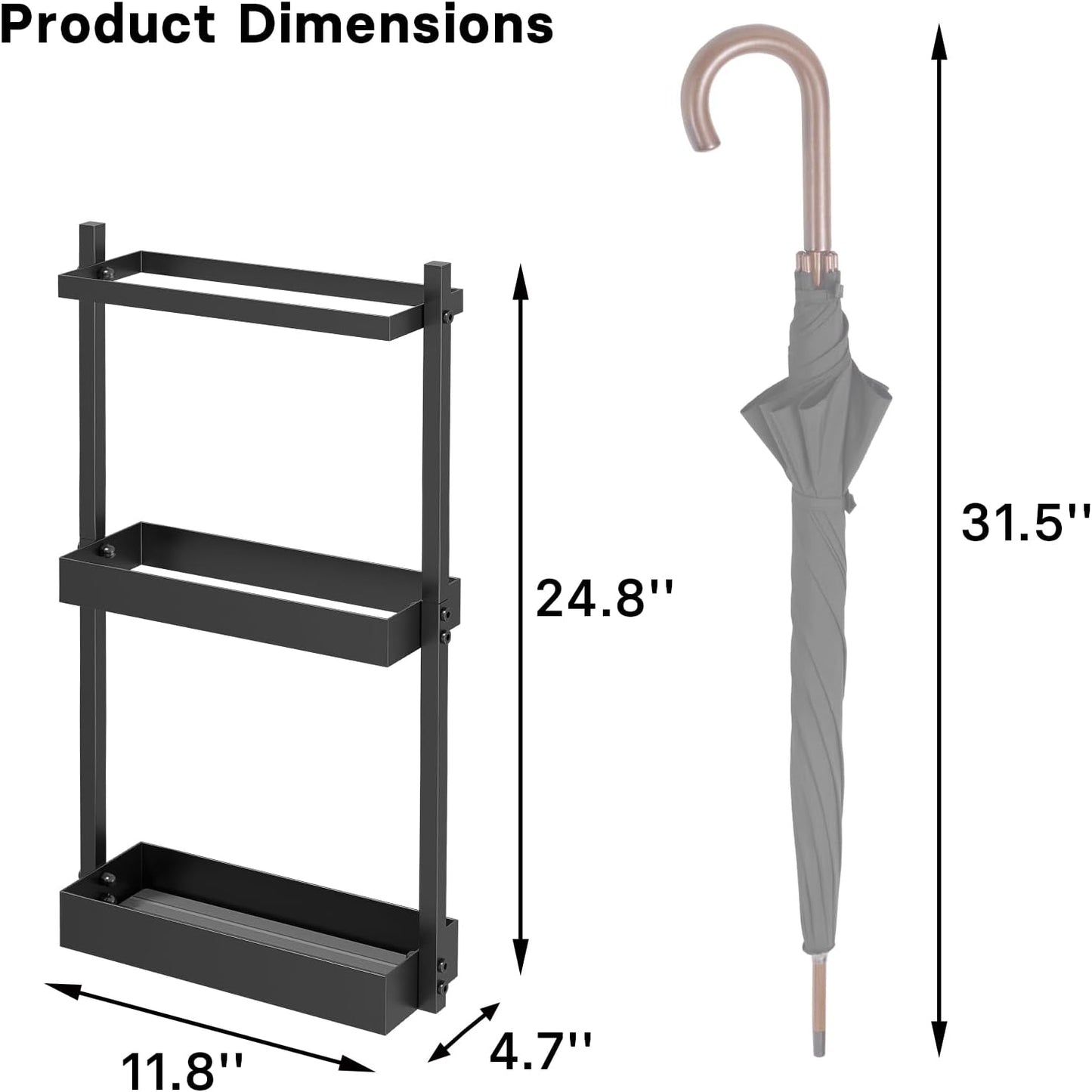 Metal Umbrella Stand with Drying Stone, Fits Compact Small Spaces | Free Standing