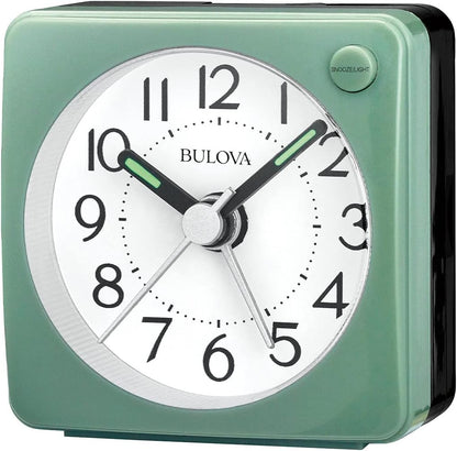 Bulova Clocks B1874, Ultra Small Travel Alarm with Snooze and Light, No Ticking, Verde,Green