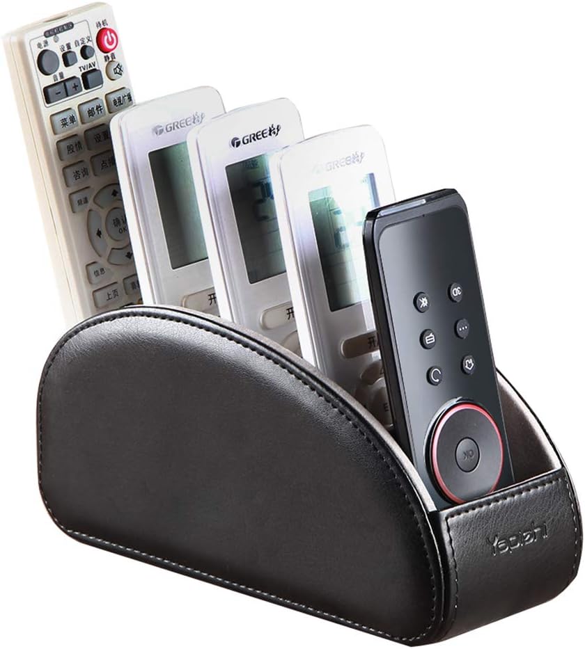 Pu Leather TV Remote Control Holder with 5 Compartments,Remote Caddy/Tray | Bedside Table Desk Storage Box/Organizer for Pen,DVD,Blu-Ray,Media Player,Heater Controller,Cosmetics,Glasses,Office Supplies