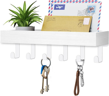 Key Holder Wall Mount Magnetic Adhesive, Key Hooks Rack with Shelf | Key Hanger with Mail Organizer for RV Camper Fridge Living Room Decor, Home Essentials, Black