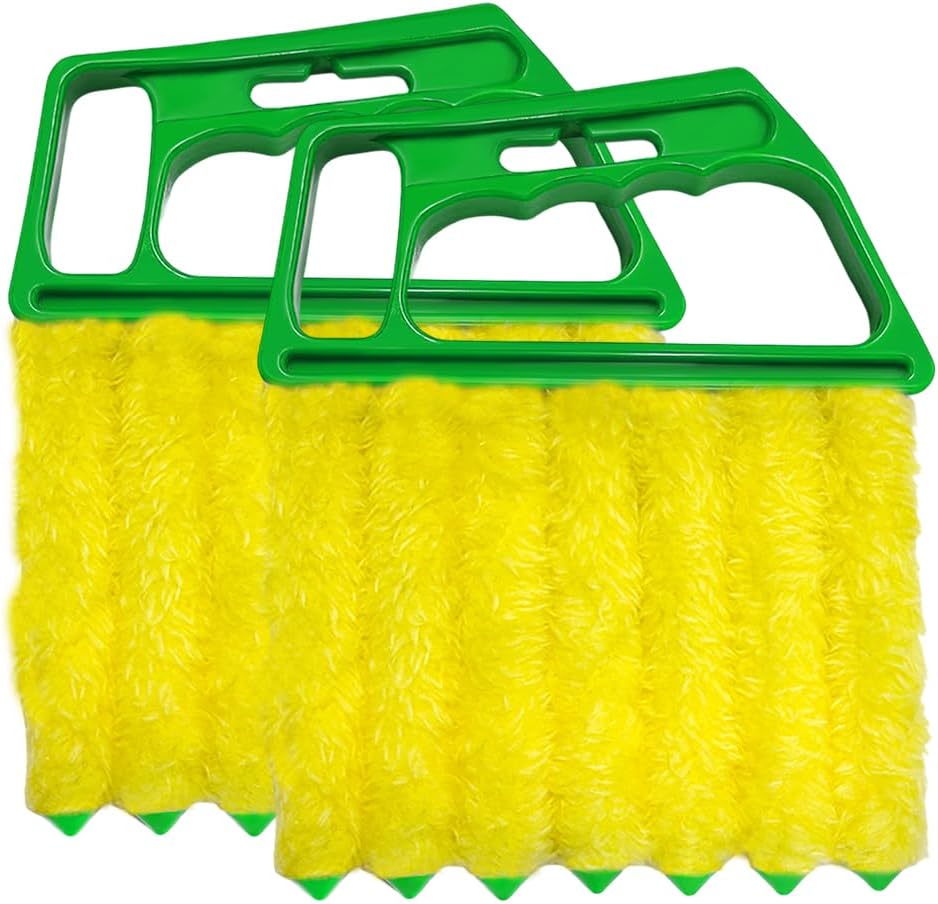 DXNQ 2 PCS Blind Cleaner Duster Tool, Window Venetian Hand-held 7 Finger Dusting Cleaner Brush, Blinds Cleaning Brush Tool for Window Shutters Air Conditioner, Car Accessories (Blue+Green)