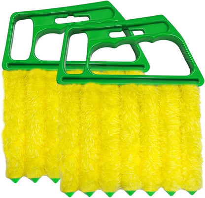 DXNQ 2 PCS Blind Cleaner Duster Tool, Window Venetian Hand-held 7 Finger Dusting Cleaner Brush, Blinds Cleaning Brush Tool for Window Shutters Air Conditioner, Car Accessories (Blue+Green)