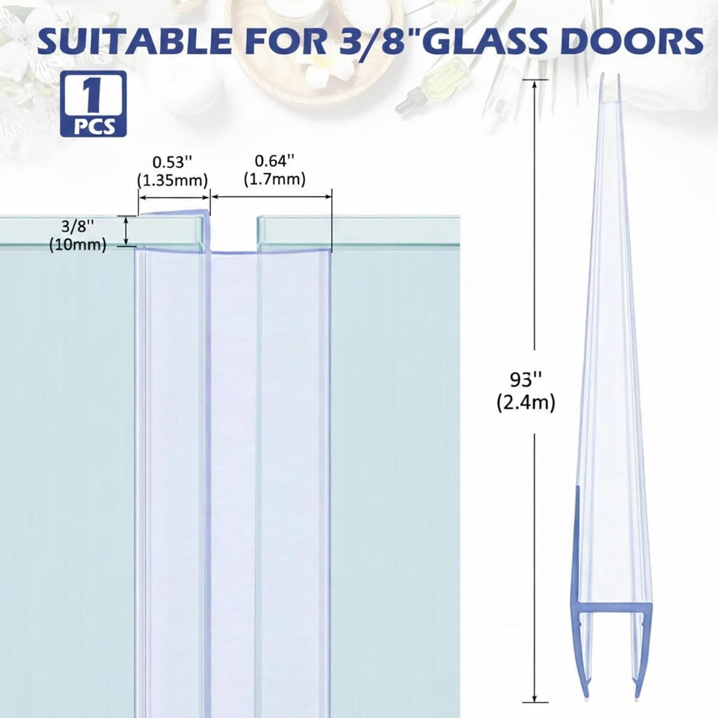 Frienda 2 Pcs Shower Door Bottom Seal 3/8" x 36'' Clear PVC Glass Door Sweep Shower Frameless Seal Strip for Replacement Stopping Leaks and Creating Water Barrier