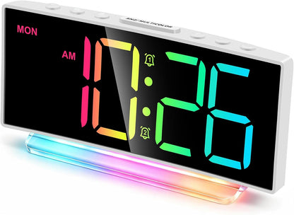 Cadmos Digital Alarm Clock - Extra Loud for Heavy Sleepers Adults Teens Kids, Rainbow Bedside Clock for Bedrooms, Large Display, 7 Color Night Light, Weekday & Weekend, 12/24h (Black+Dynamic)