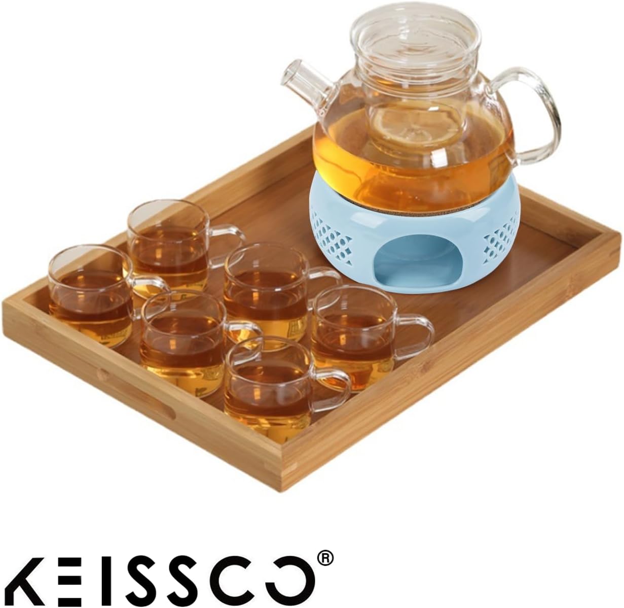 KEISSCO Teapot Warmer, Ceramic Teapot Heater with Cork Cushion Coffee Tea Warmer for Glass, Stainless Steel, Ceramic Teapot and Other Heatproof Dish Warming Use