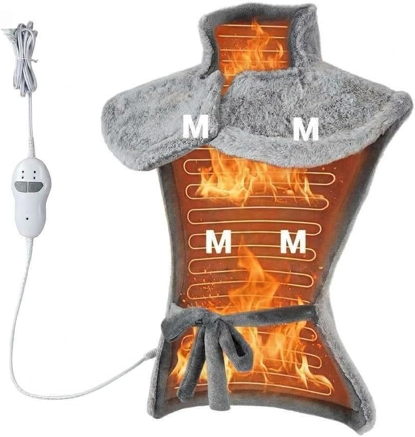 Massaging Heating Pad for Neck and Shoulders and Back Pain Relief | 24 x 35" Large Electric Heating Pad with 4 Vibration Motors, 2 Heat Levels, 4 Massage Modes, Auto Shut-Off, Wearable Design
