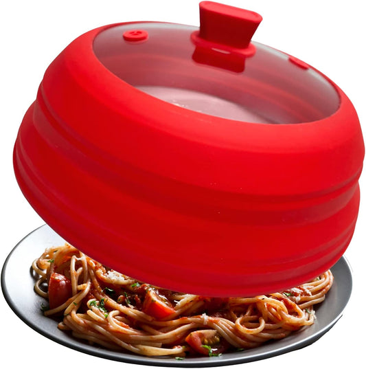 Vented Glass Microwave Plate Cover for Food, Collapsible Microwave Splatter Guard, Silicone Splatter Cover, Foldable Microwave Lid