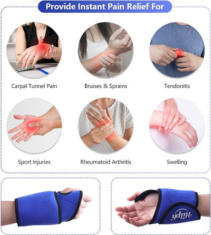 Hilph Wrist Ice Pack Wrap, Carpal Tunnel Relief Wrist Brace with Gel Pack | FSA Eligible HSA, Reusable Hot Cold Compress for Hand Injuries, Arthritis, Tendonitis, Surgery Recovery, Post-Workout, Blue