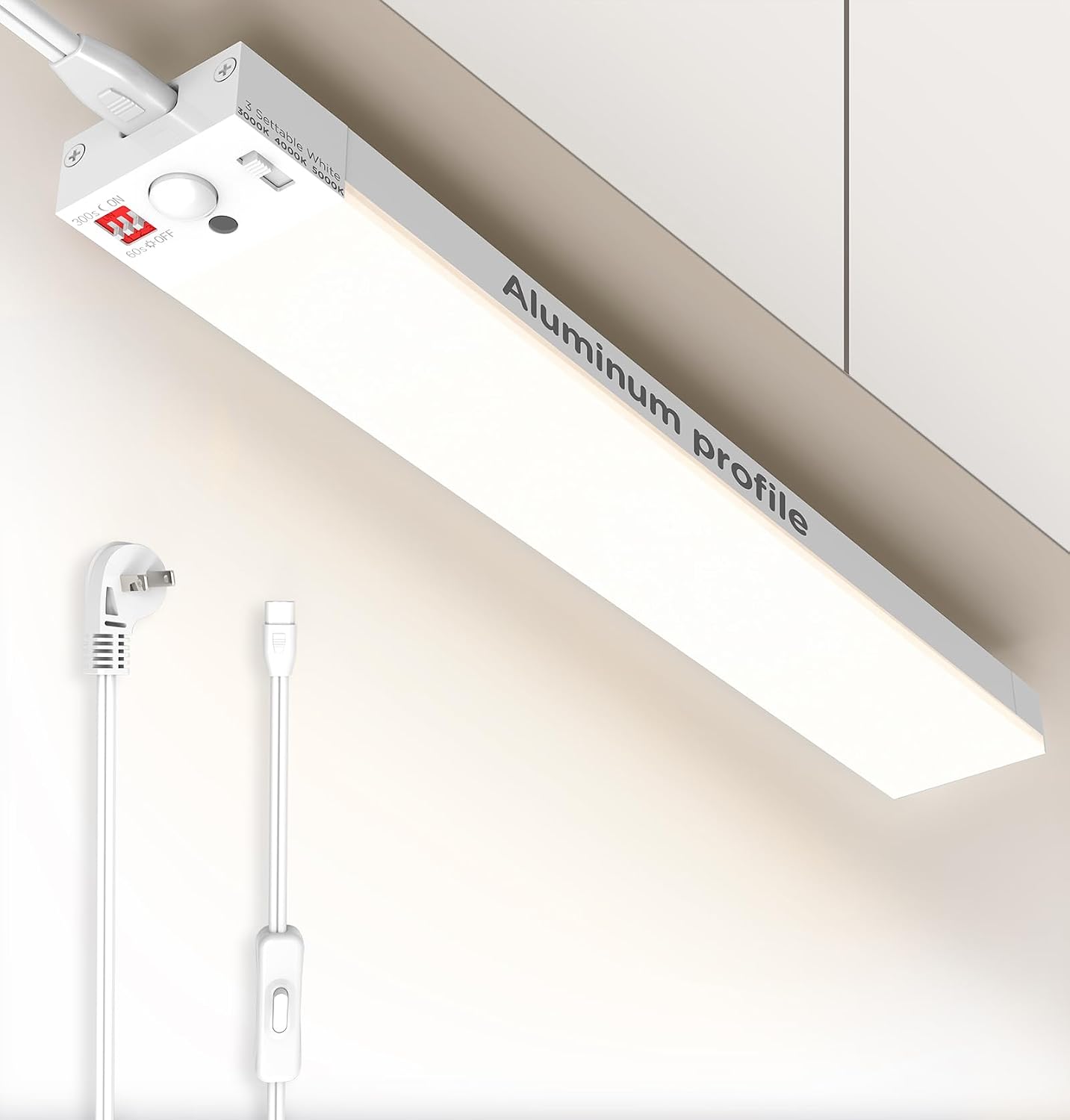 Under Cabinet Lighting Plug in, AC120V 3CCT 3000/4000/5000K Motion Sensor Light Indoor with Timer, Super Bright Linkable LED Counter Light for Kitchen, Closet, White 12 Inch, 1Pack