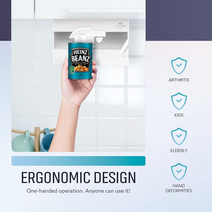ELITRA HOME 3-In-1 Under The Cabinet Electric Can Opener - Black | Automatic Smooth Edge Can & Bottle Opener, Magnetic Lid Holder & Knife Sharpener, Space Saving Kitchen Tool with Cord Storage