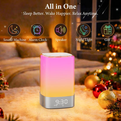Sound Machine 32 Soothing Sounds, Alarm Clock Night Light Bluetooth Speaker