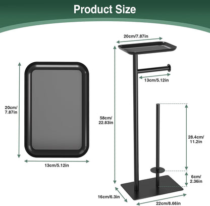 Toilet Paper Holder Stand with Top Storage Shelf | Free Standing Toilet Roll Dispenser for Bathroom, Holds 4 Reserve Rolls, Silver