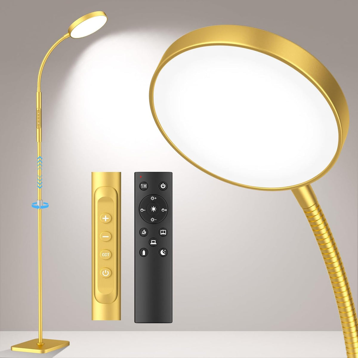 PACOVY Floor Lamp, Adjustable Height Floor Lamps for Living Room Bedroom, 120 LED Super Bright Standing Lamp Remote & Touch Control Dimmable Gooseneck Tall Stand Reading Lamp for Office Craft, Black