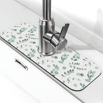 Abstract Flower Blooming Floral Watercolor Kitchen Sink Splash Guard Faucet Mat Super Absorbent Fast Drying Mat Sink Gadgets-Fast Drying Pad Sink Mat For Kitchen Bathroom (15" X 5.5" )