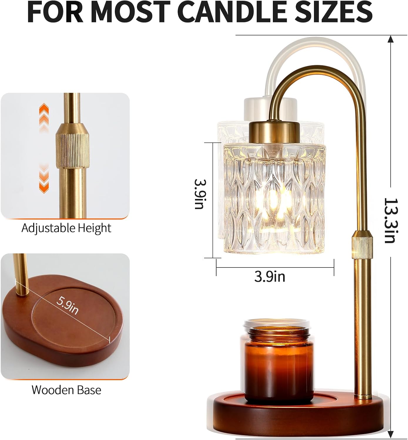 Candle Warmer Lamp with Timer and Dimmer,Electric Gold Light Gifts for Women Melt Wax Warmer Lamp with 2 Bulbs for Candle Jars House Warming New Home Decor Bedroom