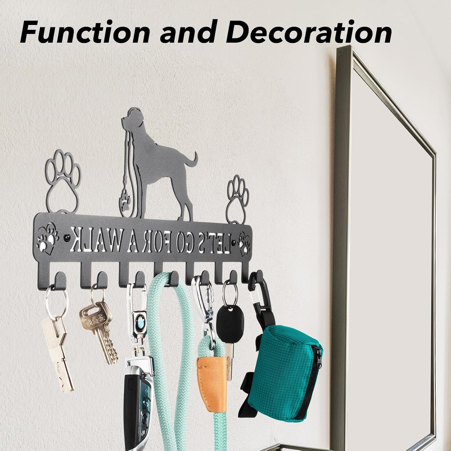 Iron Dog Leash Holder for Wall with 5-Hooks, Doorway Dog Hooks, Dog Accessory Holder