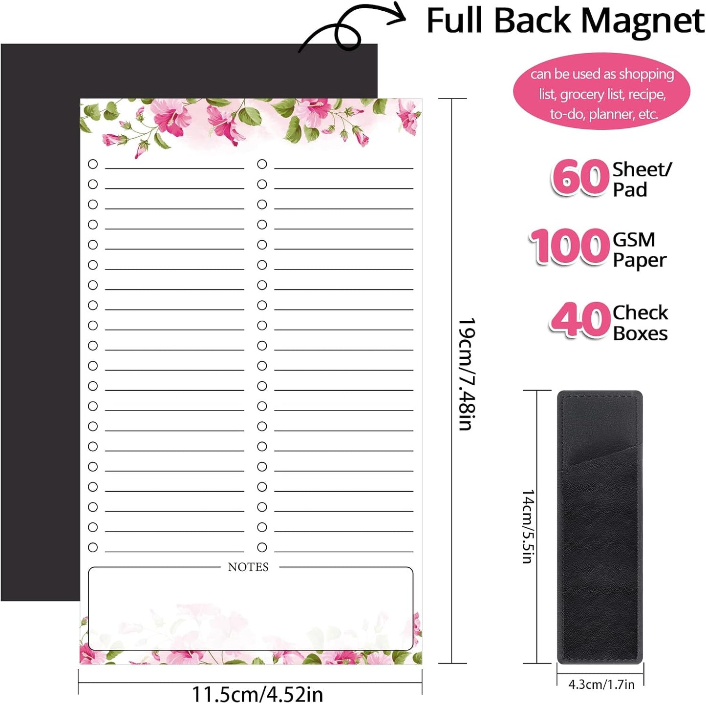 Thboxes 2 Pack Grocery List Magnet Pad for Fridge, 120 Sheets, Pen Holder | 4.5x7.5In Magnetic Grocery List Pad for Fridge, Full Back Shopping Checklist, Notepad for Kitchen, Home Office, Parents, Kids
