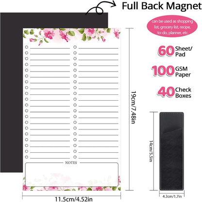 Thboxes 2 Pack Grocery List Magnet Pad for Fridge, 120 Sheets, Pen Holder | 4.5x7.5In Magnetic Grocery List Pad for Fridge, Full Back Shopping Checklist, Notepad for Kitchen, Home Office, Parents, Kids