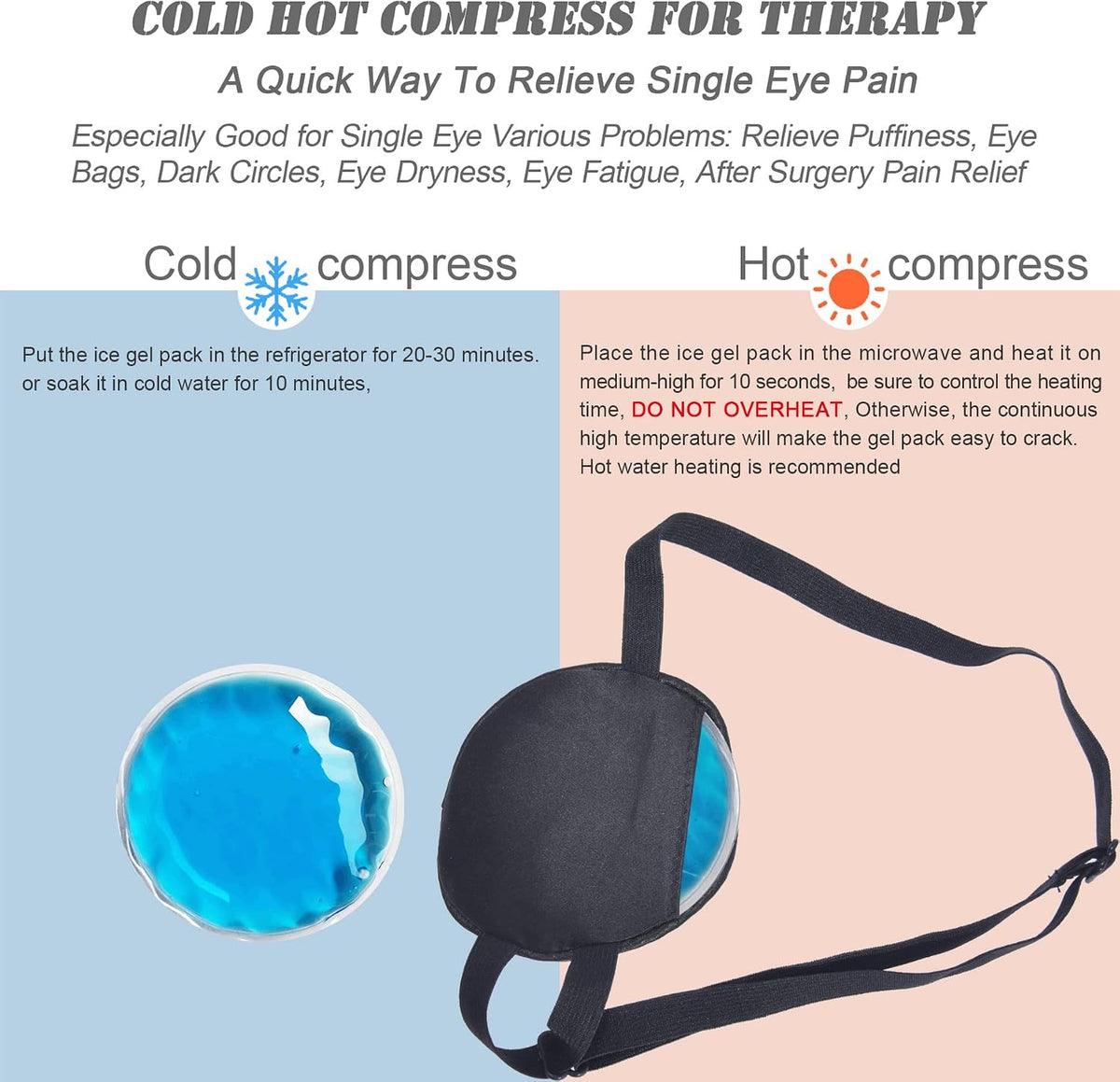 Cooling Eye Patches for Puffy Eyes, Pure Silk Ice Eye Patch, Single Eye Mask, Medical One Eye Cover Cold Hot Therapy Strabismus Lazy Eyes After Surgery Adult Kid Pirate Eyepatch (Black)