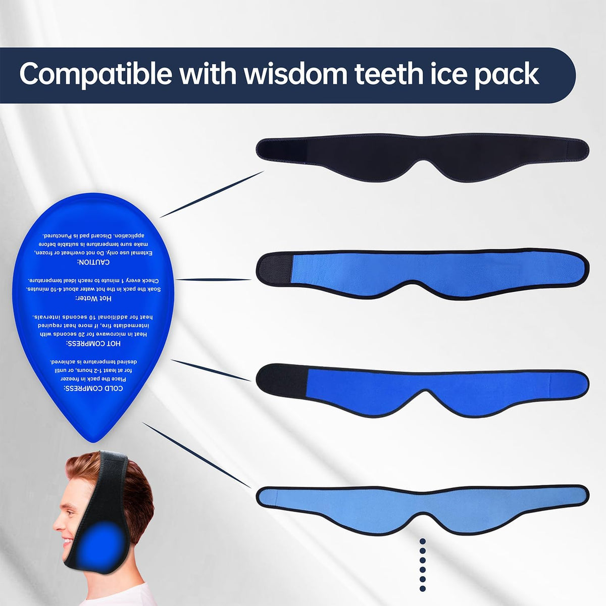 ZNÖCUETÖD 4 Packs Small Gel Ice Packs for Injuries Reusable Compatible with Wisdom Teeth Ice Pack Head Jaw Face Wrap Oral Dental Surgery Recovery