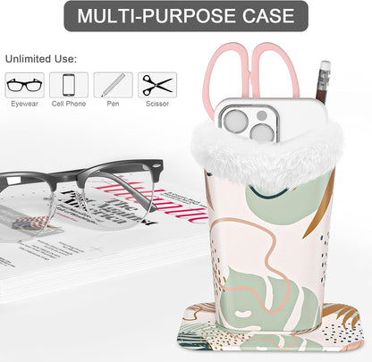 Eyeglasses Holder,Plush Lined PU Leather Pattern Stand Case with Magnetic Base,Unisex for Women Men