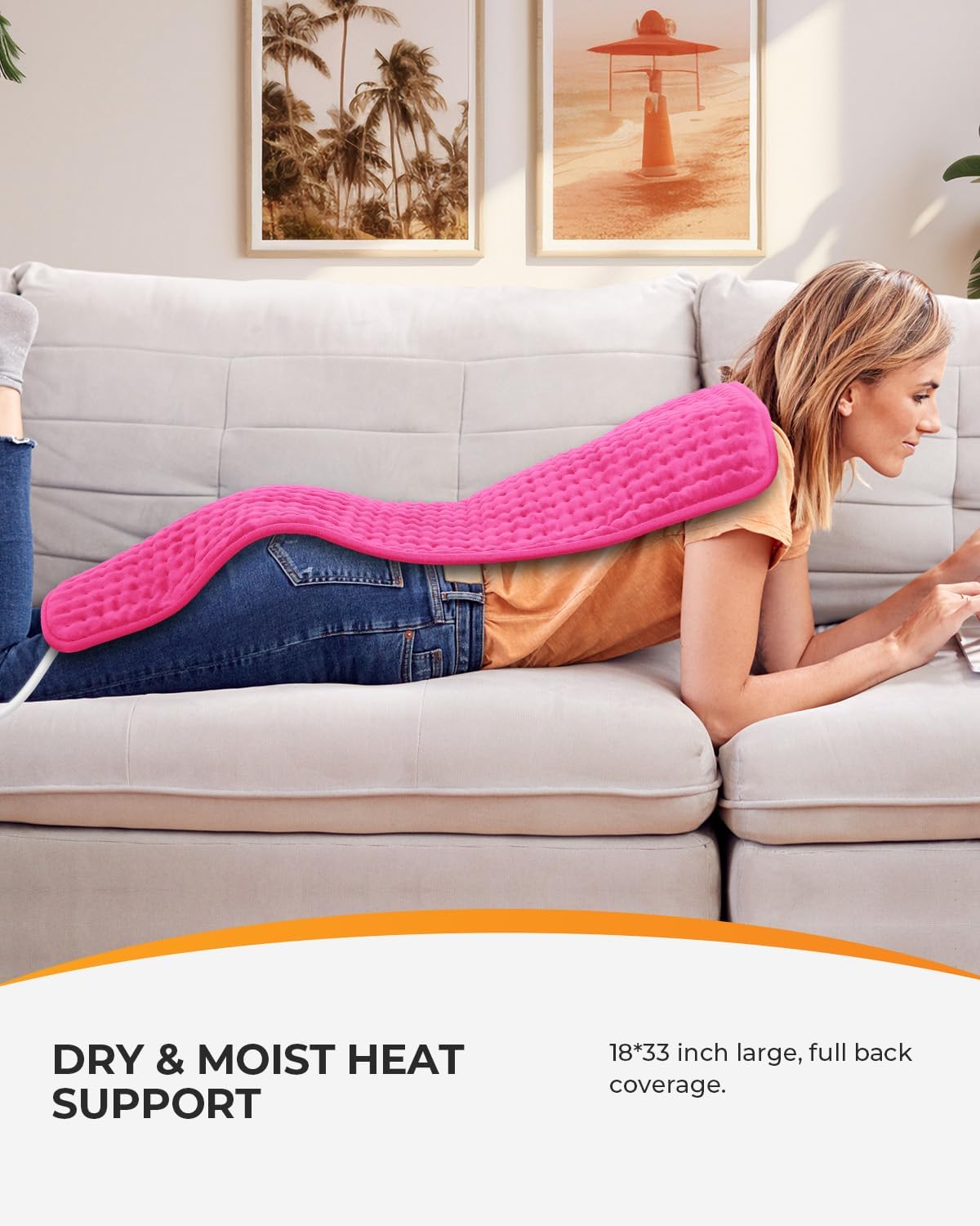 CooCoCo FSA Eligible 17 x 33 in Large Heating Pad, Foot Warmer, Black | HSA Approved, Back Heat Pad, Machine Washable, 10 ft Cord, 6 Heat Settings, Auto-Off