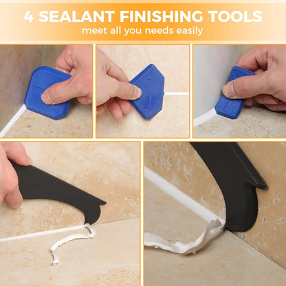 Saker Silicone Caulking Tool 3-in-1 Grout Removal Tool Classic Black | Sealant Finishing Scraper with Stainless Steelhead, Seam Repair Kit for Bathroom, Kitchen, Floor, Window and Sink Joints