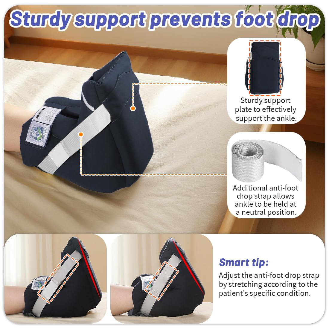 Foot Drop Heel Protector – Ankle Support for Bed Sores, Pressure Relief & Diabetic Care – Adjustable Straps, Breathable, Machine Washable (Dark green, Free Size)