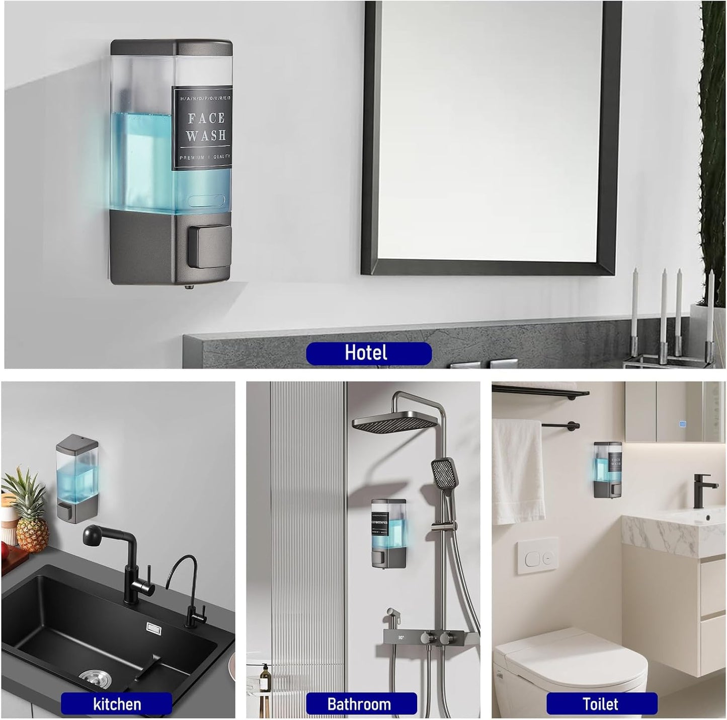 Pollock Shampoo and Conditioner Dispenser,Black 3 Chamber * 500ML | Shower Soap Dispenser Wall Mounted, Body Wash Dispenser No Drill,Refillable Shower Dispenser for Bathroom,Hotel,Public Place