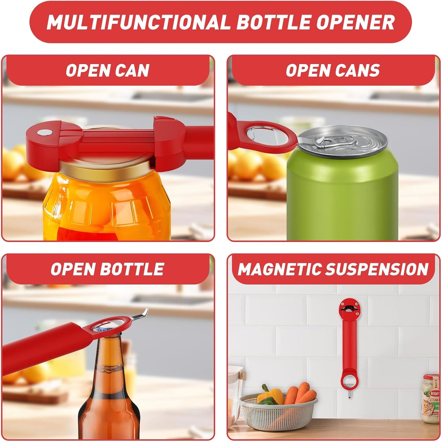 Jar Opener Bottle Opener for Seniors with Arthritis, Multi Retractable Magnetic Can Opener, Jar Grippers for Opening Jars, Kitchen Gadgets for Weak Hands and Senior Arthritis (Black)