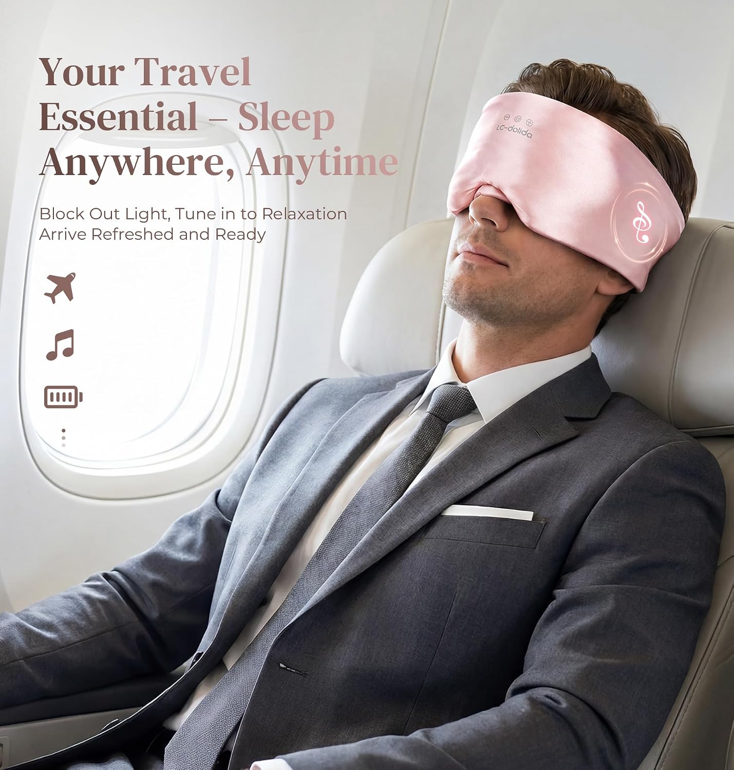 LC-dolida 3D Silk Bluetooth Sleep Mask, Mulberry Silk Sleep Mask with Bluetooth Headphones, Bluetooth Eye Sleep Mask for Side Sleepers, Total Blackout Bluetooth Eye Mask for Women Men, Black